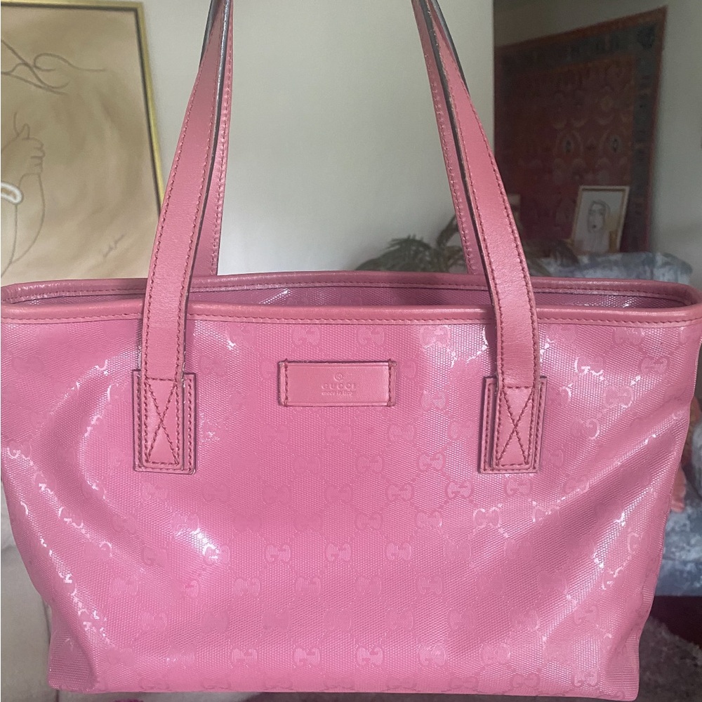 Authentic Gucci Shiny Pink Embossed Tote Bag